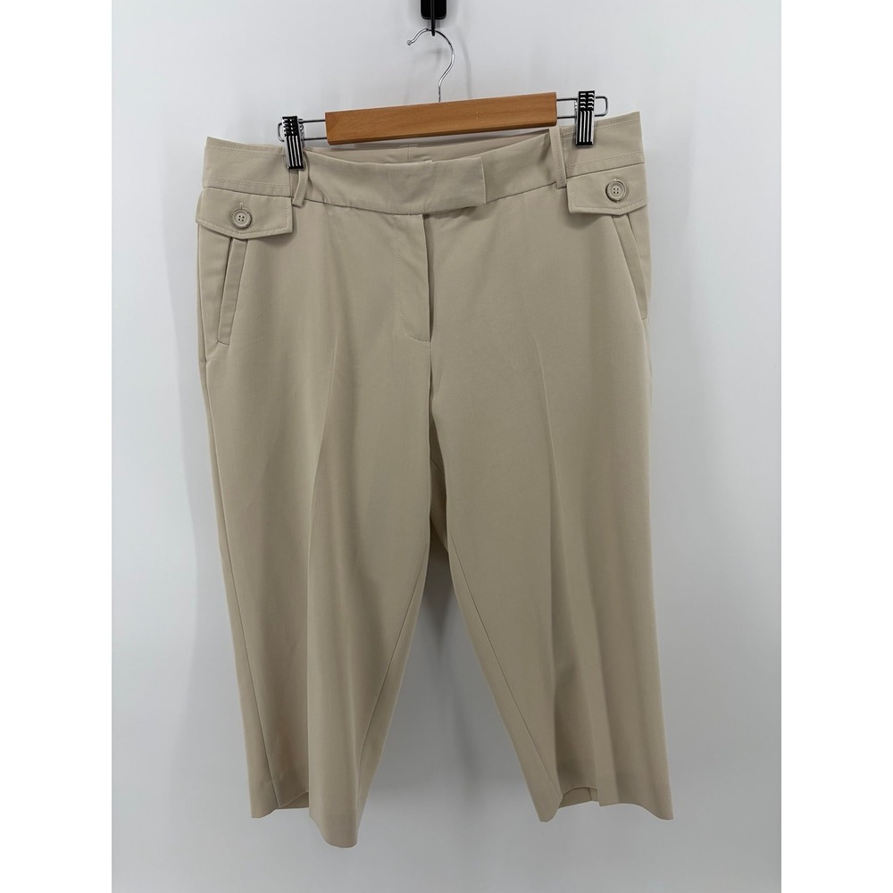 Cato Khaki Crop Trousers, Button Tab Pockets, Stretch Blend, Pleated, Sz 12 NWOT